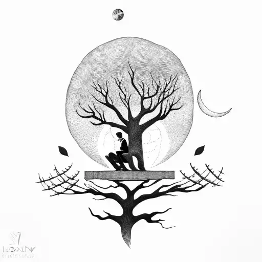 Man Sitting On The Tree Watching Moon