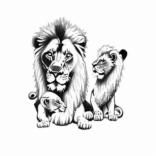 King And Queen Lion Family 3 Cubs