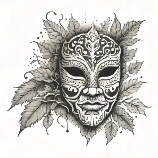 A Dramatic Theater Mask Surrounded By A Forest Scene