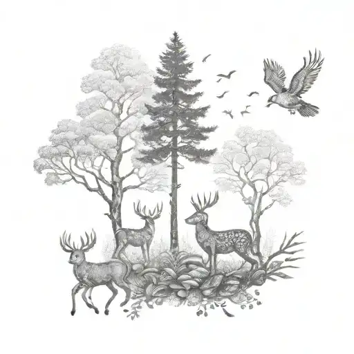Forest With Deers Rabbits