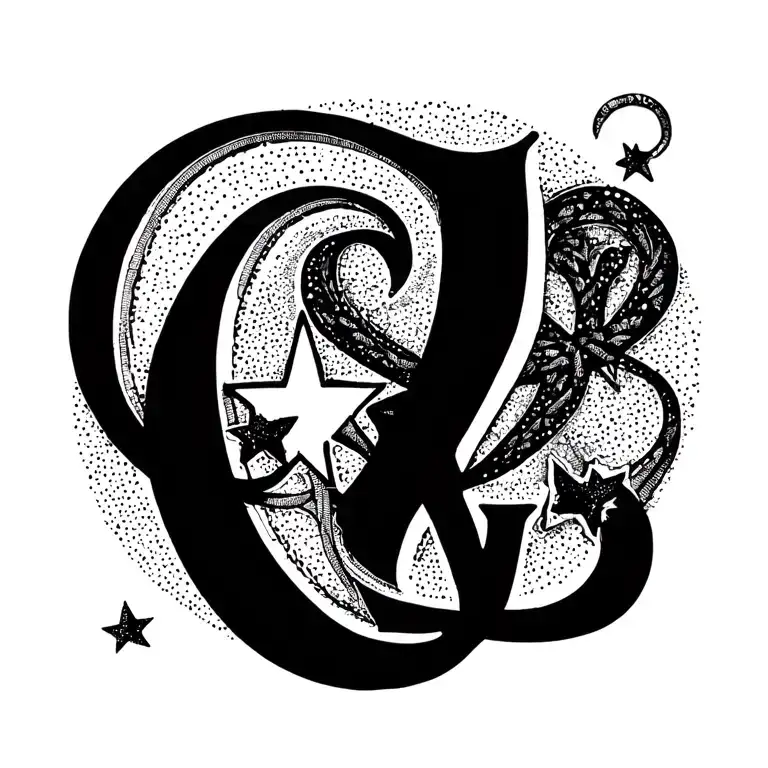 Initials C & L Entwined With Stars