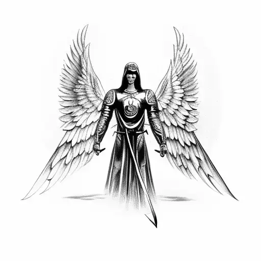Archangel Michael Big Wings With Sword In The Middle