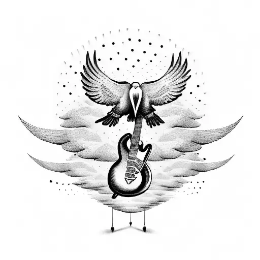 Guitar With Doves Flying Off Of It