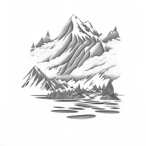 Mountain With A River That Flows Along A Pyrenean Valley