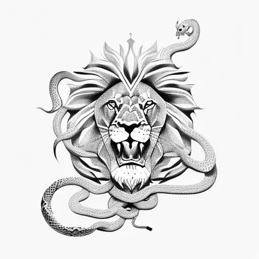 Lion Surrounded By A Snake