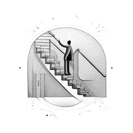 Man Going Up The Stairs For Clock