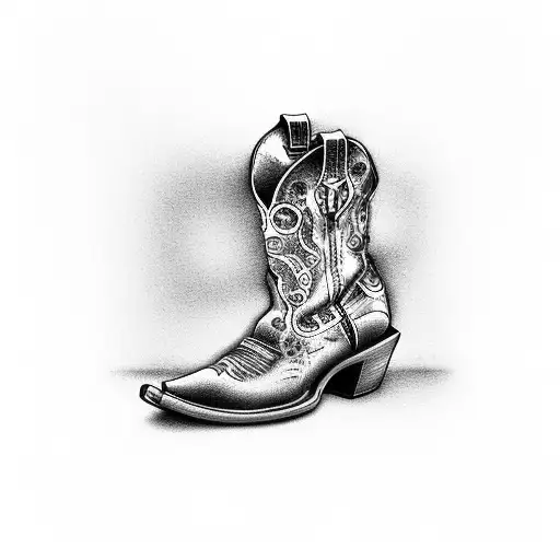 Cowboy Boot With A Camera Next To It And A Shot Glass One Line Tattoo Fine Line