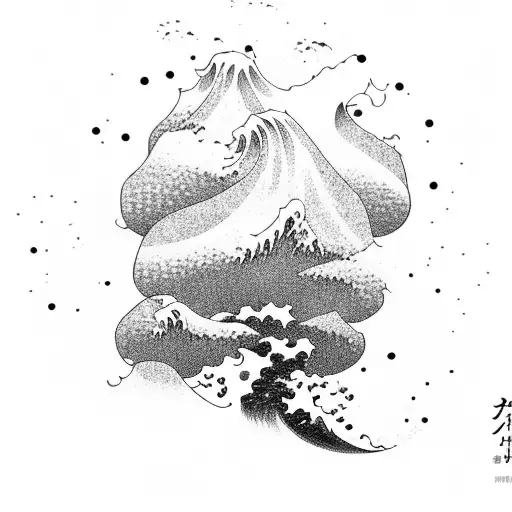 Traditional Japanese Waves Crashing Against A Tree With Comic Book Speech Bubbles Floating Around