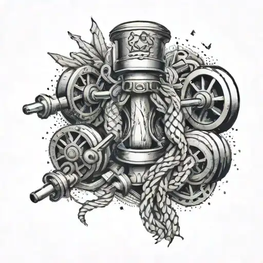 An Intricate Design Of Military Symbols Intertwined With Weightlifting Equipment