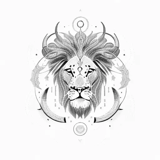 A Dotwork Illustration Of A Taurus With Zodiac Symbols Lion Libra And Cancer Around It
