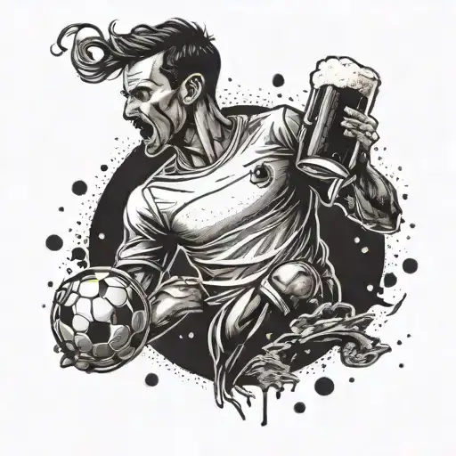 A Detailed Tattoo Of A Soccer Player Juggling A Beer Mug Instead Of A Ball