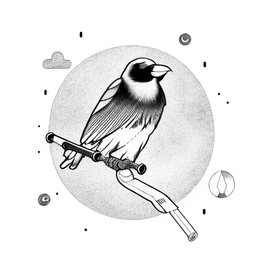 A Surreal Landscape With A Crow Perched On A Dj Turntable