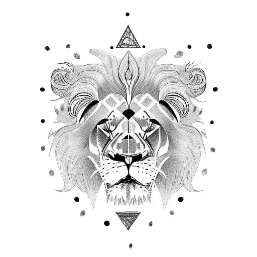 Lion Con Runas Vikingas Estilo Trash Polka