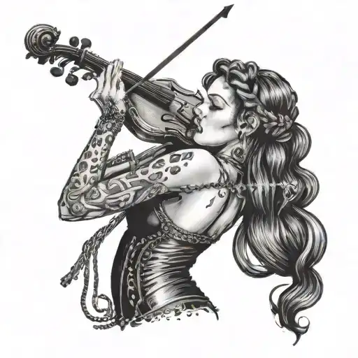A Gothic Pin Up Girl Playing A Violin With Rope Wrapped Around Her
