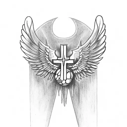 Cross With Wings With Number 45 On It And A Football