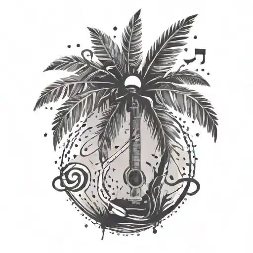 A Palm Tree Made Of Hockey Sticks With Music Notes Floating Around It