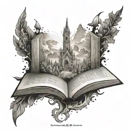 An Anime Themed Tattoo Of A Mystical Book Surrounded By Walking Paths