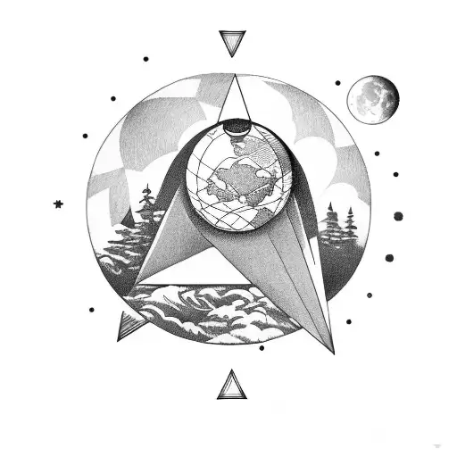Triangle With Globe Inside And A Moon Going Around It
