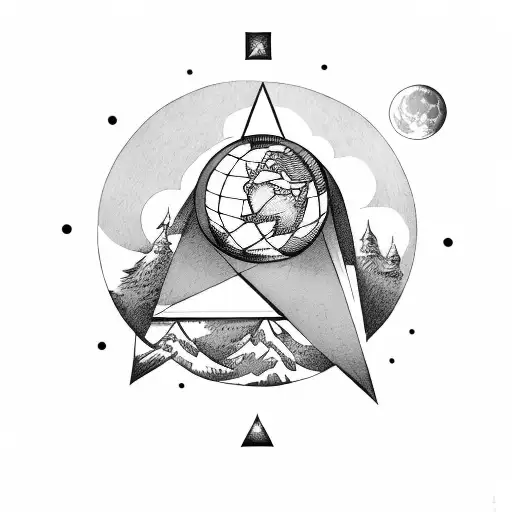 Triangle With Globe Inside And A Moon Going Around It