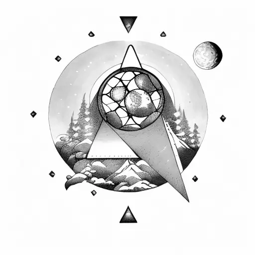 Triangle With Globe Inside And A Moon Going Around It