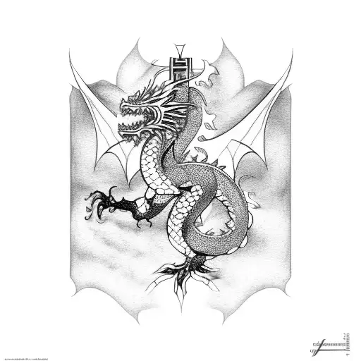 Dragon Standing On A Celtic Cross