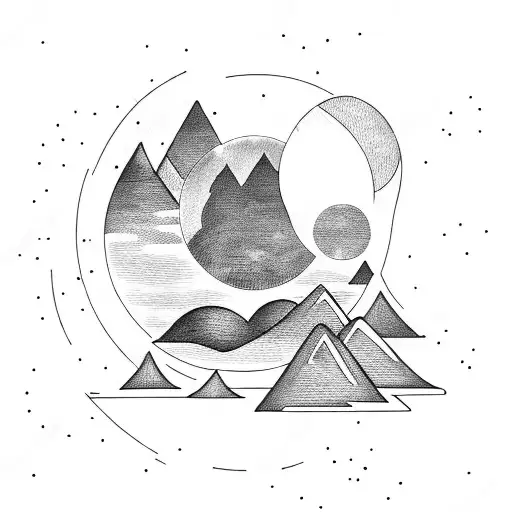 Circle With Globe Inside With Mountains And Trees Inside The Circle With Moon