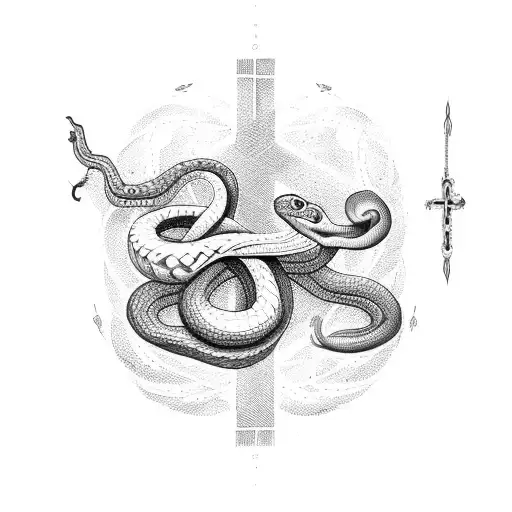 Snake On Cross With An Apple