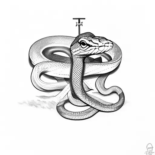 Snake Around A Cross With An Apple