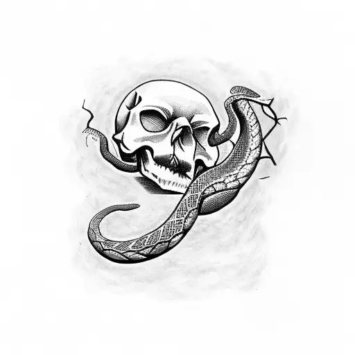 A Dotwork Tattoo Of A Snake Slithering Through A Tattoo Design Of A Skull