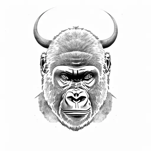Gorilla With Bull Head