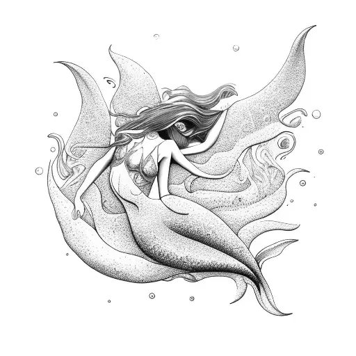 Ethereal Mermaid Surrounded By Swirling Waves