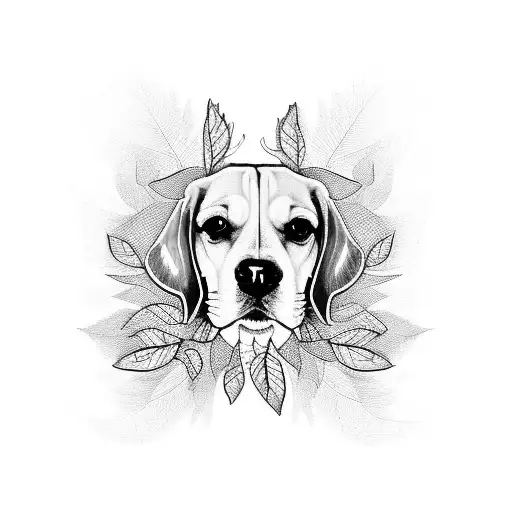 Elegant Beagle Portrait Merged With Intricate Leaf Patterns