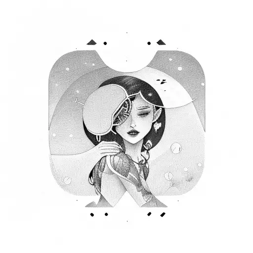 Girl With Laurels And Moon