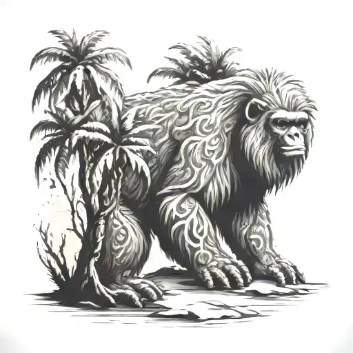 Yeti On Beach Under Pom Tree