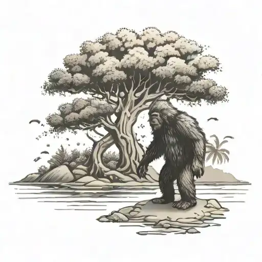Big Foot On A Beach Under A Pom Tree