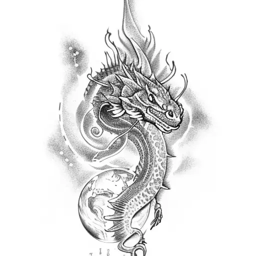 A Mesmerizing Tattoo Featuring A Water Dragon And An Earth Dragon