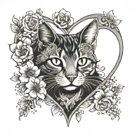 Cat Paw In Flower Heart Frame