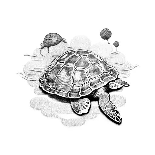 A Dotwork Tattoo Of A Sea Turtle Wearing Sunglasses And Headphones