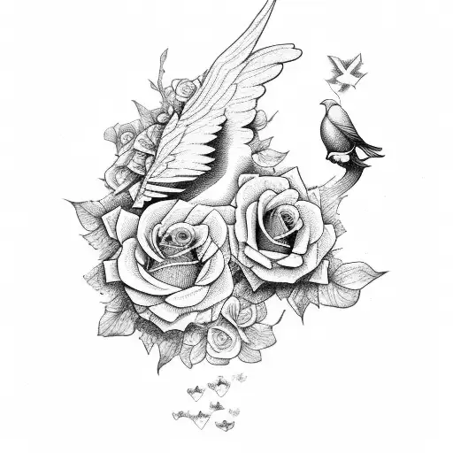 Rose With Doves And A Oak Tree