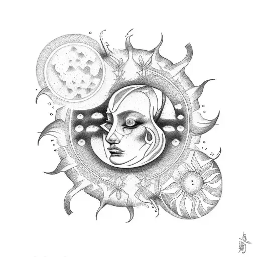 Sun And Moon With Floral