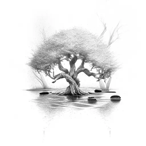 Tree With Green Leaves Beside A Stream