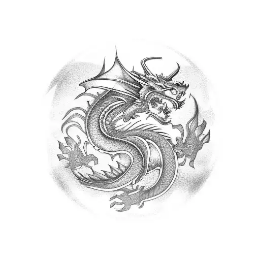 Dragon Sur Une Boule De Cristal Avec Un Katana