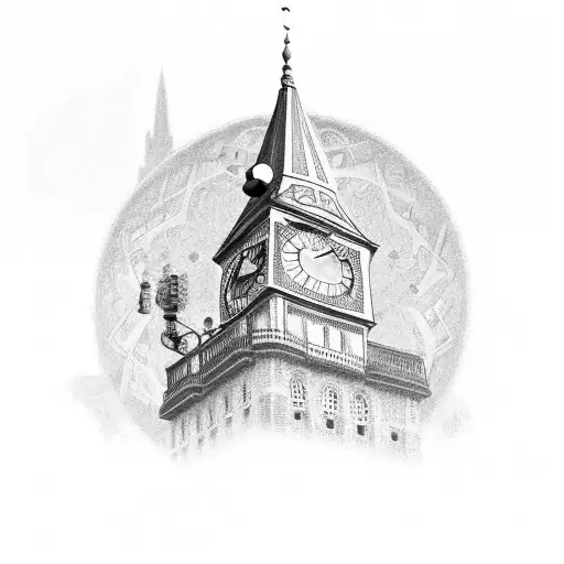 A Detailed Landscape Of A Historical City With A Clock Tower As The Centerpiece