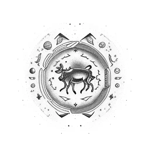 A Dotwork Tattoo Of A Taurus Zodiac Sign Cooking In A Cosmic Kitchen