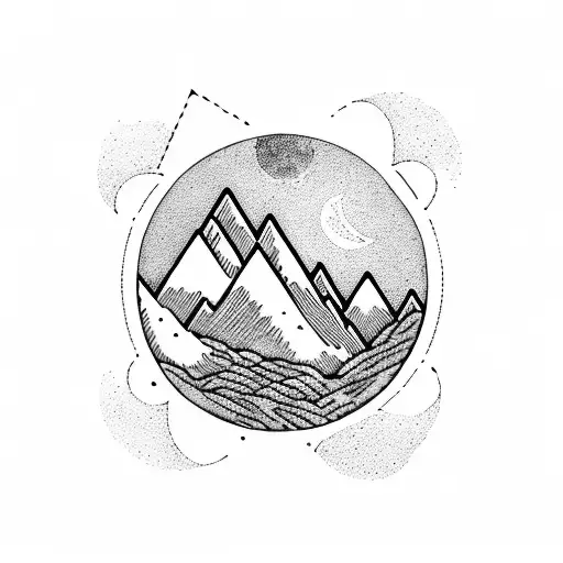 Mountains With Moon In Circle Like Vinyl With Gramophone Arm