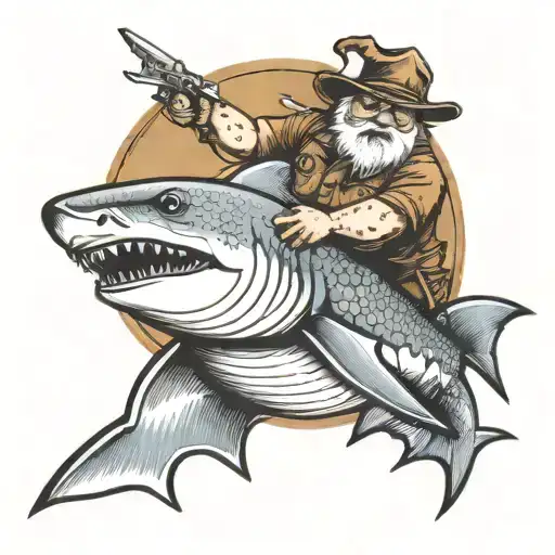 Fat Man Riding Shark