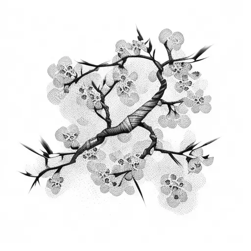 Cherry Blossom Branch Intertwined With Gaming Symbols