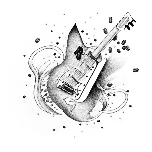A Classic Rock Inspired Tattoo Of A Guitar Engulfed In Vibrant Coffee Beans