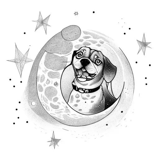 Dog Sitting On Moon With Stars