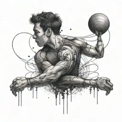 Create A Tattoo Of Athletes Dancing To Psy Trance Music With A Background Of Skipping Ropes